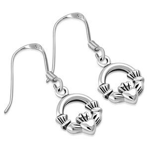 Sterling Silver Irish Claddagh Earrings French Wires Hand Polished